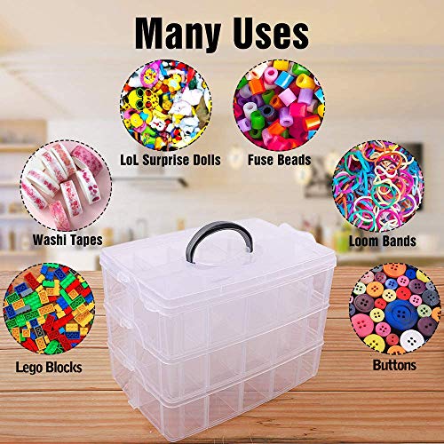 SGHUO 3-Tier Stackable Storage Container Box with Dividers-30 Compartments, Bead Organizers for Art Craft Storage, Washi Tape, Kids Toys, Jewelry, Beauty & Sewing Supplies - style: 3 tier