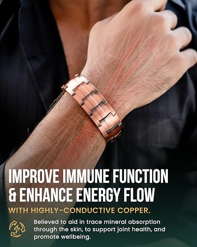 MagnetRX® 3X Strength Copper Bracelet – 99.9% Pure Copper Bracelets for Men with Magnets – Premium Fold-Over Clasp and Adjustable Bracelet Length with Included Sizing Tool (Legacy) - color: Legacy