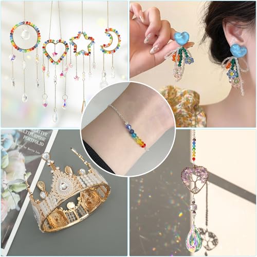 Rubdub 4800pcs 3mm Crystal Beads Bicone Bracelet Beads Bulk Small Faceted Glass Beads for Necklace Earring Keychain Dolls Jewelry Making (24 Colors Rainbow AB) - size: 3mm