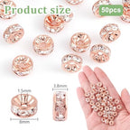 PH PandaHall 50pcs Rondelle Spacer Beads, 8mm Crystal Rhinestone Round Beads Sparkling Czech Rhinestone Loose Bead with 1.5mm Hole for Bracelet Necklace Earring Pendant Jewelry Craft, Rose Gold - color: Rose Gold, size: Diameter 8mm