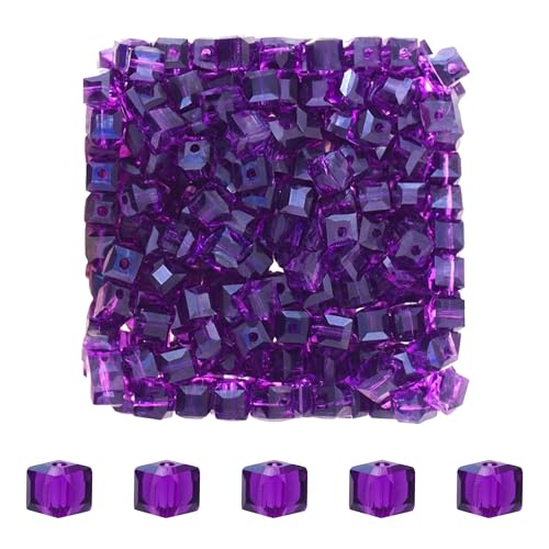 Mandala Crafts 6mm Amethyst Cube Crystal Glass Beads, 300 Faceted Beads for Adult Jewelry Design, Fashion Accessories, and Decorative Applications - color: Amethyst, size: 6mm Cube