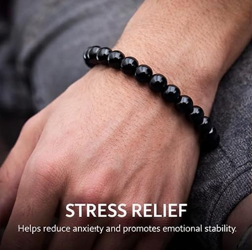 Natural Black Onyx Bracelet for Men & Women, 8mm Genuine Black Stone Beaded Bracelet, Stretch Protection Crystal Bracelet, Anxiety Relief, Gift
