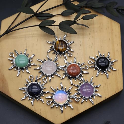 LHJ 10 Pcs Healing Crystal Pendants Sun Shining Shape Natural Gemstone Vintage Charms for Jewelry Making Necklace Gift
