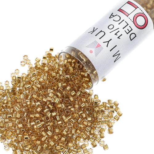 Miyuki Delica Seed Beads – Size 11/0 (1.6 mm), DB2525, Gold Plate Yellow-Lined, 7.2 g, Approx. 1440 Beads, Made in Japan - color: DB2525 - Gold Plate Yellow-Lined