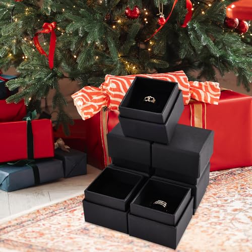 driew 12 Pack Cardboard Drawer Display Jewelry Boxes, Black Gift Boxes Kraft Paper Box Jewelry Gift Packaging Case Sponge Insert and Lids for Rings (2.05x2.05X1.57 Inch)