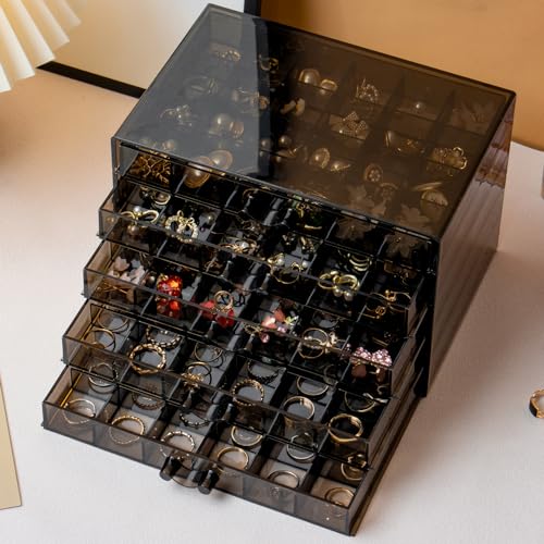 SPAKOWN Earring Organizer, Acrylic Jewelry Holder Organizer with 5 Drawers Stackable Earring Storage Case Jewelry Boxes for Women (Gray) - color: Gray