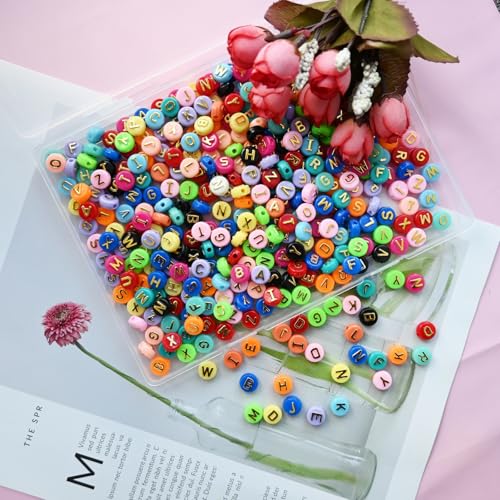 Amaney 500pcs Big Colorful Letter Beads 10x6mm Alphabet Round Flat Beads for DIY Craft Making - color: BigColorful