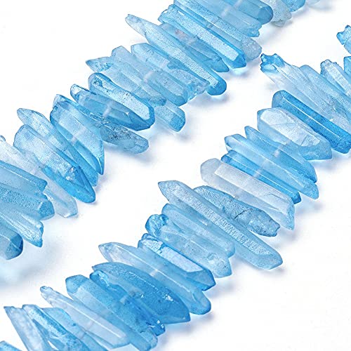 FASHEWELRY 1 Strand Natural Quartz Crystal Points Loose Beads Deep Sky Blue Flat Heishi Gemstone Loose Beads for DIY Jewelry Making - color: Deep Sky Blue