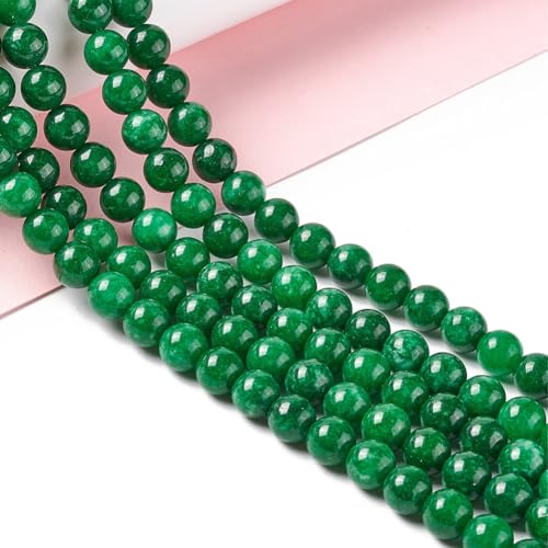 1 Box 94-98PCS 8MM Natural Green Jade Gemstone Round Beads with Elastic Thread Stone Energy Power Crystal Chakra Patrick Polished Bead for Jewelry Making Necklace Bracelet DIY Craft Supply