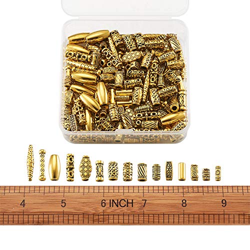 Beadthoven 150pcs/Box Tibetan Style Alloy Column Beads Mixed Antique Golden Metal Oval Cuboid Shuttle Tube Spacers Beads for Bracelet Necklace Jewelry Making Supplies - color: Antique Golden-Column