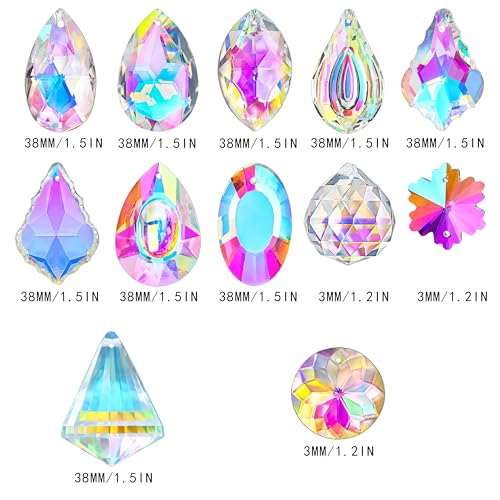 kanpura 164 Pcs DIY Suncatchers Kits Crystal Suncatcher Sun Catchers with Crystals Chandelier Prism Replacement Sun Catcher Beads for Windows Hanging - color: 12 Pcs,ab