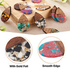 Beadthoven 16pcs/8 Pairs Resin Wood Teardrop Charms Earrings Pendants Mixed Colors Water Drop Shape Gold Foil Chips Wooden Pieces Pendants for Statement Jewelry Making Findings - color: Colorful Teardrop