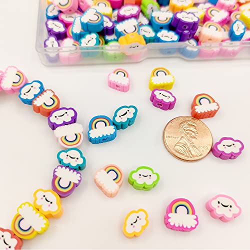 200pcs Rainbow Polymer Clay Beads, Mixed Clouds Charm Spacer Beads for DIY Bracelet Necklace Jewelry Making - color: Cloud