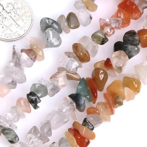 HAAMIIQII 5-8mm Natural Mixed Rutilated Quartz Chips Beads Genuine Real Irregular Freeform Chip Loose Gemstone Energy Healing Beads for Jewelry Making Strand 30 Inch - color: Mixed Rutilated Quartz