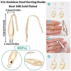 SUNNYCLUE 1 Box 80Pcs Stainless Steel Earring Hooks Real 18K Gold Plated Ear Wires with Loops Fish Hooks French Earring Findings for Pierced Ears Jewelry Making Supplies Hypoallergenic - color: 80pcs 18k Gold Plated Drop Shaped Earring Hooks