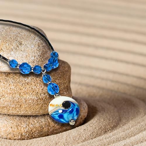 20" Handmade Lampwork Glass Statement Necklace for Women, Royal Blue Austrian Crystal, Black Bugle Beads, Stainless Steel Clasp