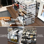 Sea Team 3-Layer Stackable Clear Makeup Organizer with Drawers, Acrylic Plastic Cosmetic Display Case, Jewelry Storage Box, Holder for Dresser, Bathroom, Vanity, Countertop (8 Drawers) - size: 3-Layer, 8 Drawers
