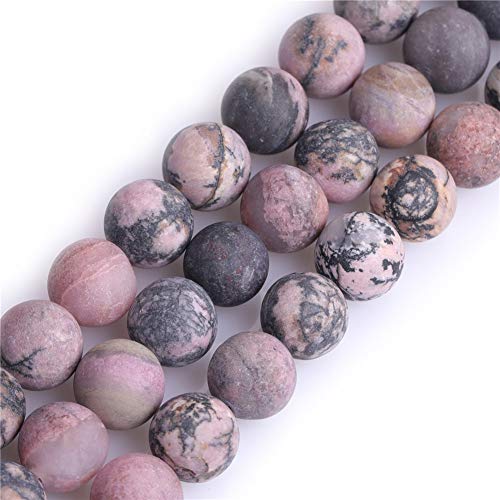GEM-Inside 10mm Natural Stone Black Rhodonite Frosted Matte Unpolished Round Beads for Jewelry Making Strand 15 inch - color: Black Rhodonite, size: 10mm