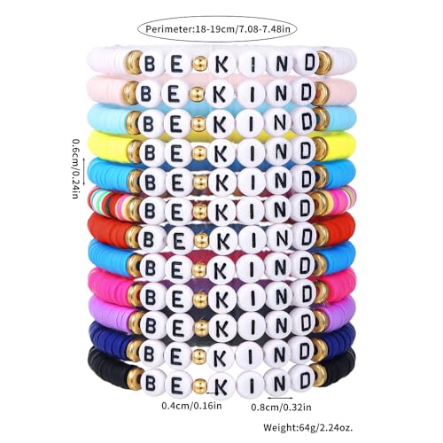 Friendship Bracelets Boho Stackable Bracelets for Women Surfer Heishi Clay Bead Bracelets Stretch Preppy Bracelets Colorful Boho Bracelets for Women - color: BE KIND