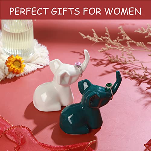 PUDDING CABIN 2 Pack Elephant Ring Holder Figurines Wedding Gifts for Couples Cute Table Desk Preppy Room Decor Elephant Gifts for Women Mom Mothers Day Birthday Christmas - style: Elephants