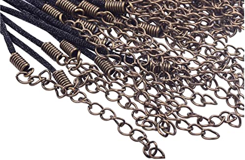 KONMAY 50pcs 2.0mm Satin Silk Necklace With Lobster Clasps and Extension Chain (18'', Black with Antique Brass Clasp) - color: Black with Antique Brass Clasp