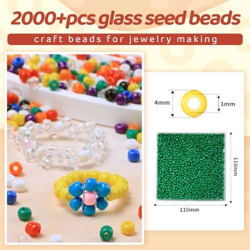 2000pcs Green Glass Seed Beads, Colorful Tiny 4mm Beads for Jewelry Making, Beading Supplies. - color: Green