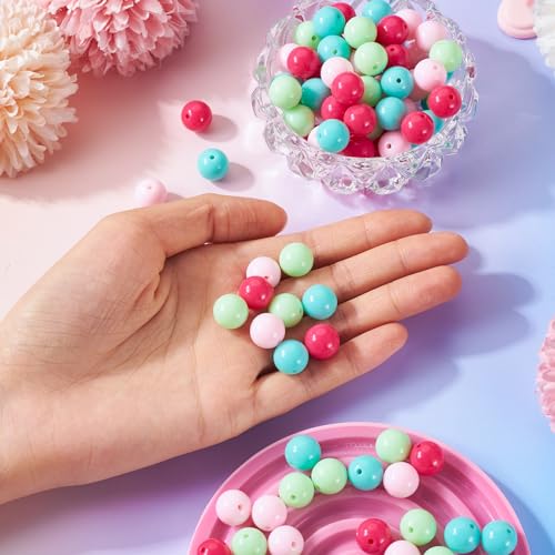 100 Pcs 11.5-12mm Bubblegum Beads Opaque Acrylic Chunky Loose Spacer Round Focal Beads for Jewelry Making Bracelet Necklace Keychain Craft Art Making,Hole:1.8mm,Pink and Green - color: Pink and Green