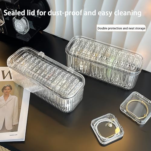 1 Pack Acrylic Bracelet Jewelry Storage Box with 12 Portable Anti Tarnish Organizers for Earrings/ring/necklace (Clear)