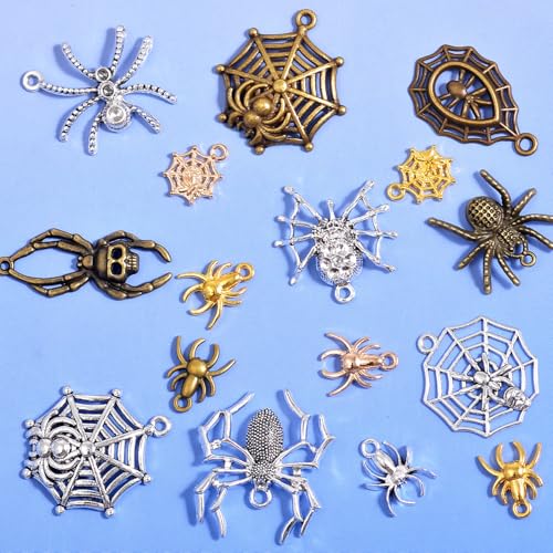stino 100g Metal Pendant Charms for Jewelry Making, Bulk Silver & Gold Plated Charms for Braclet Necklace Crafts, Animal Plant Flower Pet and so on - color: Spider Mixed Color