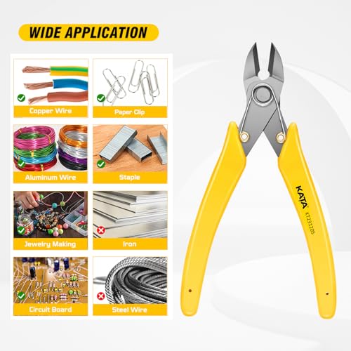 KATA 6 Inch Stainless Steel Wire Cutter, Heavy Duty Side Cutter, Flush Cutters, Micro Cutter Sprue Cutting Pliers for Cutting Electronics, Jewelry Making, Metal Wire, Crafting - color: 6 Inch