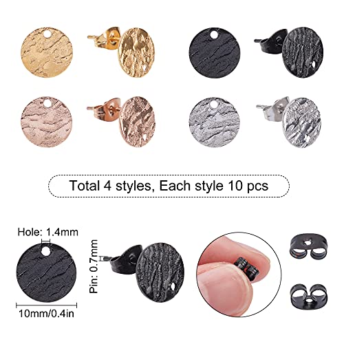 SUNNYCLUE 1 Box 20 Pairs 4 Colors Stainless Steel Ear Studs with Earring Backs Flat Round Earring Findings with Holes for DIY Making Necklace Earrings Bracelet - color: 20 Pairs Mixed Color Ear Studs Findings