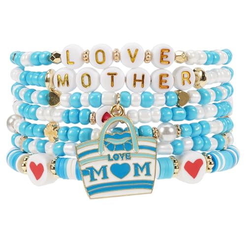 Twinfree Bohemia Beaded Bracelet for Women, Polymer Clay Stretch Bracelets - color: color 25