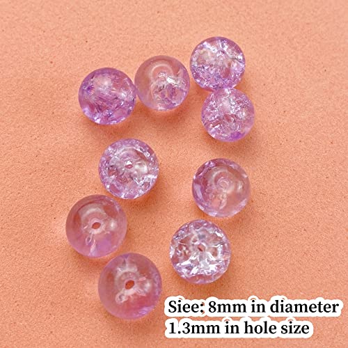 100pcs Crackle Glass Beads 8mm Round Crystal Glass Spacer Crafts Beads for Jewelry Making Necklace Bracelet Earrings DIY Crafts (Purple) - color: Purple, size: 8mm