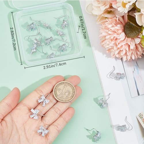 Beebeecraft 1 Box 20Pcs Cubic Zirconia Bowknot Earring Hooks Bow Ear Wires Earrings Findings with Loop for Jewellery Making Accessories DIY Earrings Craft - color: Silver Bowknot Earring Hooks