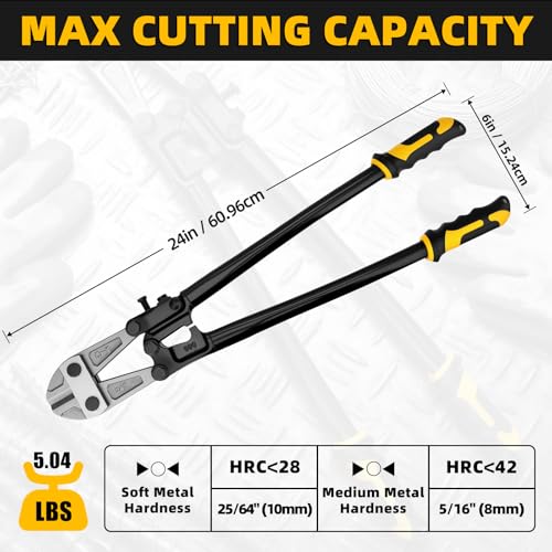 GRENPRO 24” Bolt Cutter, CRV Chrome Vanadium Steel Blade, Yellow & Black Non-Slip Handle, Professional Heavy-Duty Cutter - style: 24" Bolt Cutter