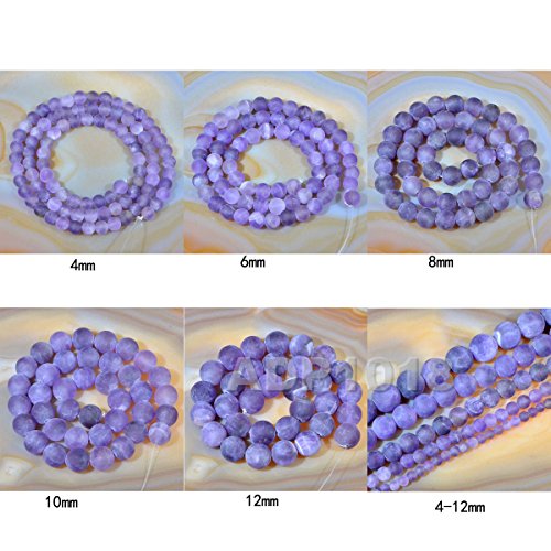AD Beads Beautiful Natural Matte Gemstone Round Spacer Loose Beads 4-12mm (10mm, 15 Matte Amethyst) - color: 15 Matte Amethyst, size: 10mm
