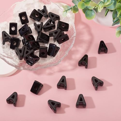 Craftora 30Pcs Black Acrylic Slider Letter A Bead Block Charm Chunky Bubble Alphabet Bead Large Hole Initials Beads for Keychain Bracelet Necklace Jewelry Making - color: Letter A