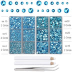 10000Pcs 2-Boxes Mixed Size Hot Fix Round Crystals Gems Glass Stones Hotfix Flat Back Rhinestones with Tweezers and Picking Pencil (Aquamarine) - color: Aquamarine, size: 2-Box (10000pcs)