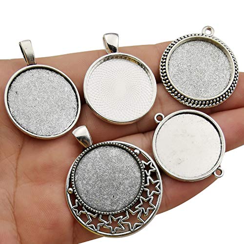 20pcs Mixed Fit 25mm Blank Bezel Pendant Trays Base Cabochon Settings Trays Pendant Blanks for Jewelry Making DIY Findings (M280) - color: Antique Silver 25mm