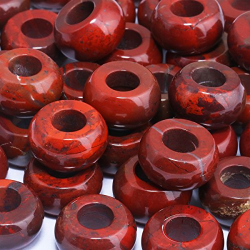 TUMBEELLUWA Natural Gemstone Beads for Jewelry Making, Rondelle Large Hole Loose Beads Pack of 15,Flame Jasper(8x14 mm) - color: Red