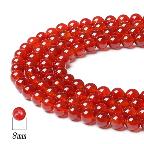 DUQGUHO Red Carnelian Beads 8mm Natural Crystal Red Beads Round Polishing Stone Bead Genuine Gemstone Beads for DIY Jewelry Making 47 Pcs - color: Red#1