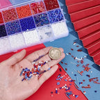 PH PandaHall 5000pcs+ 3mm Glass Seed Beads for 4th of July, 15 Style Patriotic Bead Bugle Beads Red Blue Bead for Jewelry Making Bracelet Necklace, DIY Craft, Sewing, Embroidery, Independence Day - color: Red White Blue