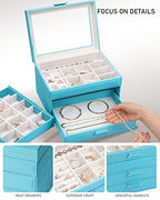 Jewelry Organizer for Women, Jewelry Box with Clear Glass Lid 3-Tier with 2 Drawers, Gift for Women Girl Man on Thanksgiving Day, Christmas, New Year, Valentine's Day - Blue - color: Blue 3-Layer