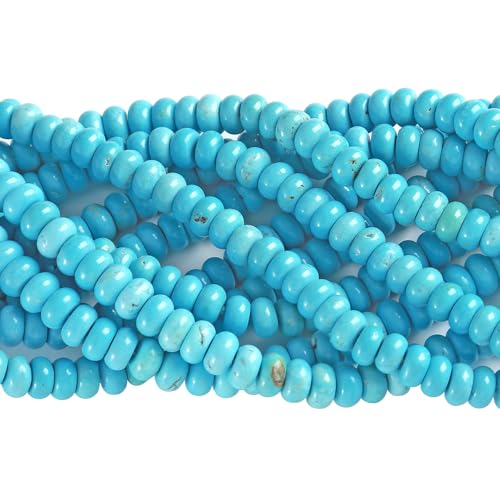 76pcs 5x8mm Natural Stone Blue Turquoise Rondelle Spacer Loose Beads Abacus Disk Stone Round Loose Gemstone Beads for Jewelry Making DIY Bracelet Necklace - color: Blue Turquoise, size: 5x8mm Abacus Disk