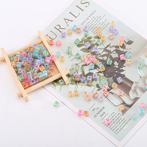ToBeIT1000Pcs Glow Letter Beads Acrylic Letter Beads Cube Beads Glow in The Dark Beads for Jewelry Making, Bracelets, Necklaces(6 * 6glow Color) - color: glow color