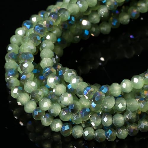 5 Strands 3mm AB Green Color Half Plated Faceted Rondelle Beads, Songxi Glass Beads for Keychain Making Necklace Earring Jewelry Making for Gemstone DIY Craft Supplies - color: AB Green Color, size: 3mm(5 Strands)