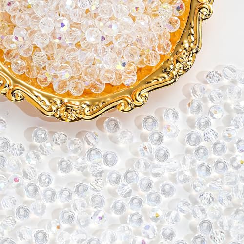 500PCS 6mm Round Crystal Glass Beads Faceted Spacer Beads Bulk for Jewelry Making Bracelets Necklace Earring Pendants Craft (White) - color: White AB, size: 6mm