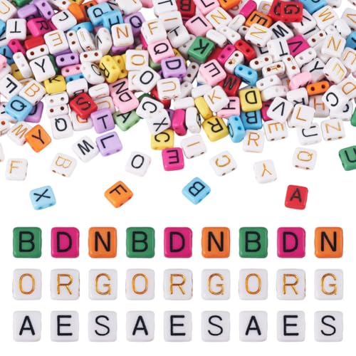 FASHEWELRY 600Pcs Acrylic Letter Beads 2 Hole Tile Bead Flat Square Alphabet Beads Multi-Strand Links Bead for Bracelet Necklace Jewelry Making