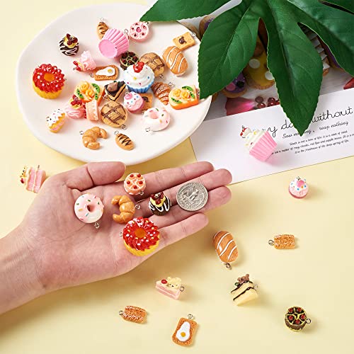 Cheriswelry Cup Cake Resin Pendants Lovely Food Sweet Dessert Dangle Charms Links Hanging Ornament with Metal Loop Fruit Pendants for Key Chains Bracelet Necklace Jewelry Making - color: Mixed Color-Bread & Dessert