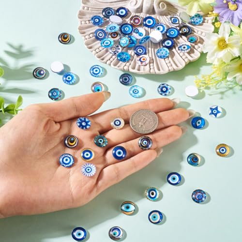 100Pcs/Set Flat Round Transparent Glass Cabochons with Pattern Eye Flatback Glass Dome Flatback Cab Beads for Photo Cameo Jewelry Making Necklace Ring DIY Crafts 12x4mm Eye - color: 100Pcs-12x4mm-Eye